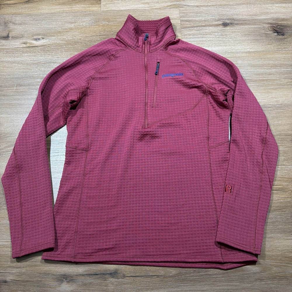 Patagonia R1 Pullover Women's MEDIUM Dark Red Grid Fleece 1/2 Zip Jacket Half